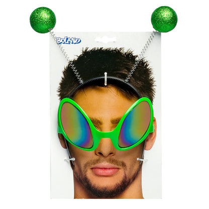 Lunettes Alien Vert Fluo avec Antennes Paillettées - Costume Extraterrestre