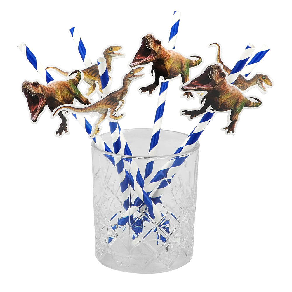Pailles Dinosaure avec Topper - 12 pièces pour Fête Préhistorique