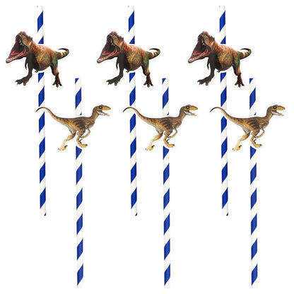 Pailles Dinosaure avec Topper - 12 pièces pour Fête Préhistorique