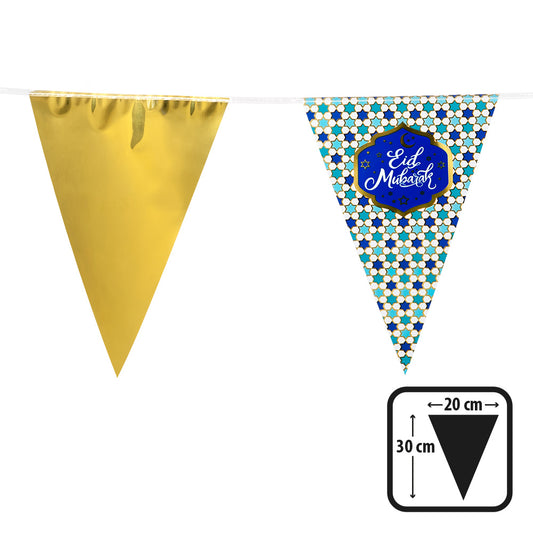 Guirlande Fanions Eid Mubarak Bleu Doré 6m - Décoration Fête