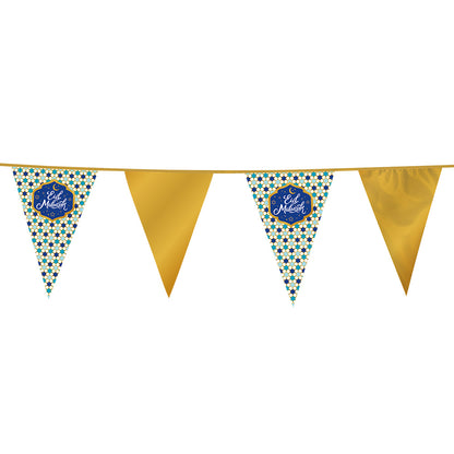 Guirlande Fanions Eid Mubarak Bleu Doré 6m - Décoration Fête