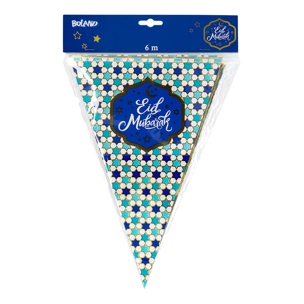Guirlande Fanions Eid Mubarak Bleu Doré 6m - Décoration Fête