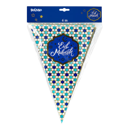 Guirlande Fanions Eid Mubarak Bleu Doré 6m - Décoration Fête