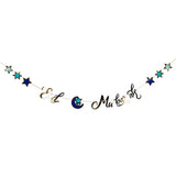 Guirlande Eid Mubarak étoiles et lune bleue dorée