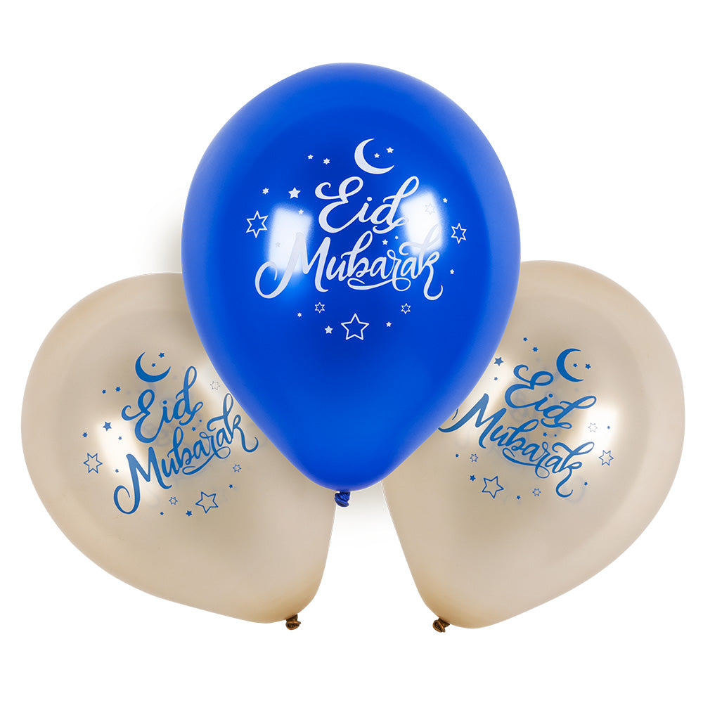 Ballons Eid Mubarak Bleu et Blanc - Décoration Fête Islamique