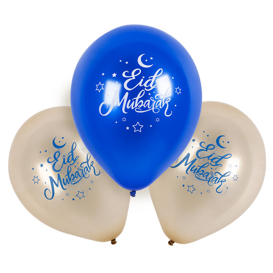 Ballons Eid Mubarak Bleu et Blanc - Décoration Fête Islamique