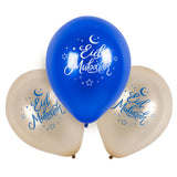 Ballons Eid Mubarak Bleu et Blanc - Décoration Fête Islamique