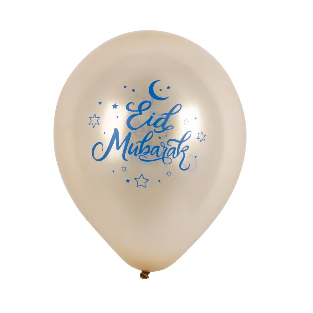 Ballons Eid Mubarak Bleu et Blanc - Décoration Fête Islamique