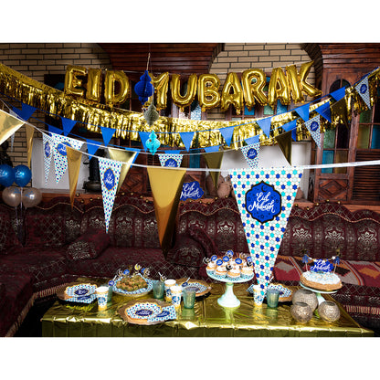 Gobelets Eid Mubarak Bleus & Or - 8 Verres Jetables Fête