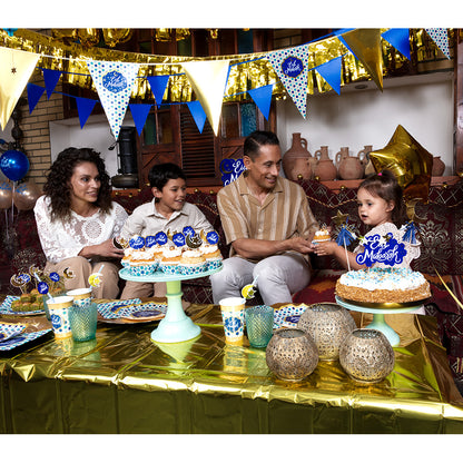 Gobelets Eid Mubarak Bleus & Or - 8 Verres Jetables Fête
