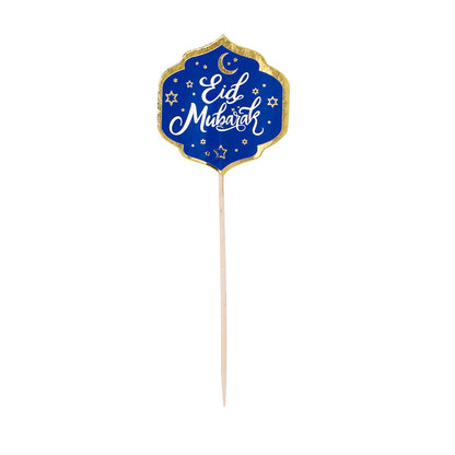 Cake Topper Eid Mubarak Lune Étoile Or Bleu - 6 pièces