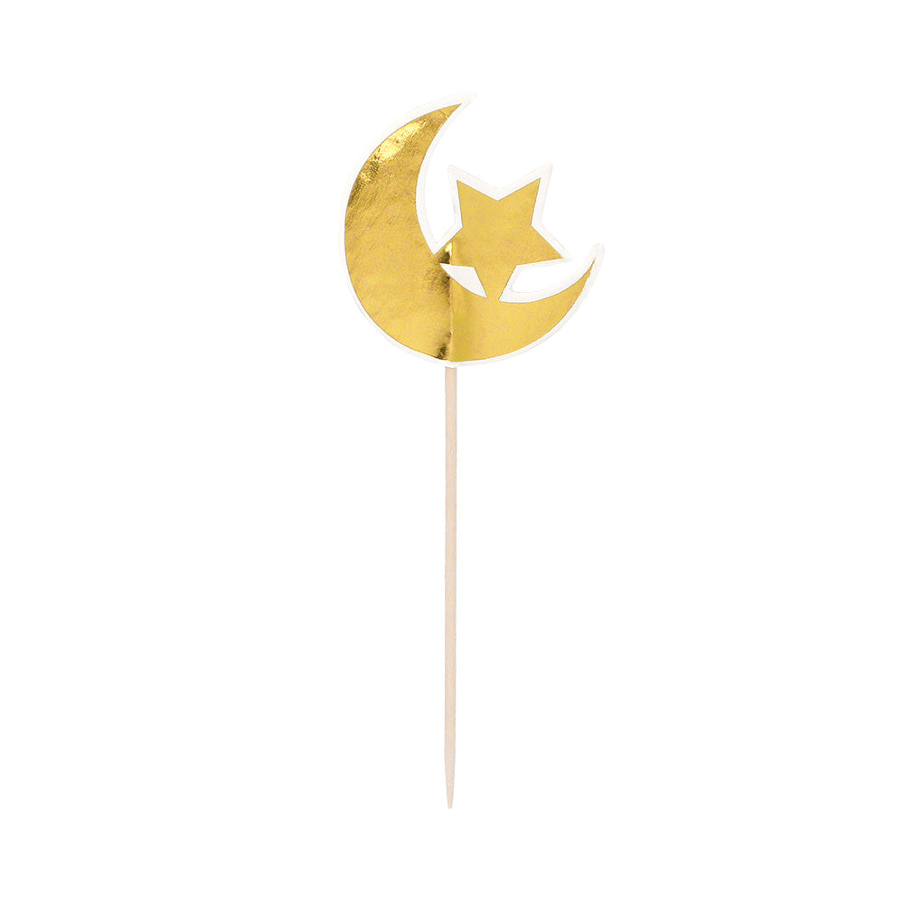 Cake Topper Eid Mubarak Lune Étoile Or Bleu - 6 pièces