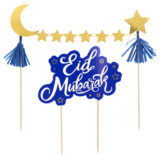 Décoration Gâteau Eid Mubarak - Toppers Lune & Étoiles