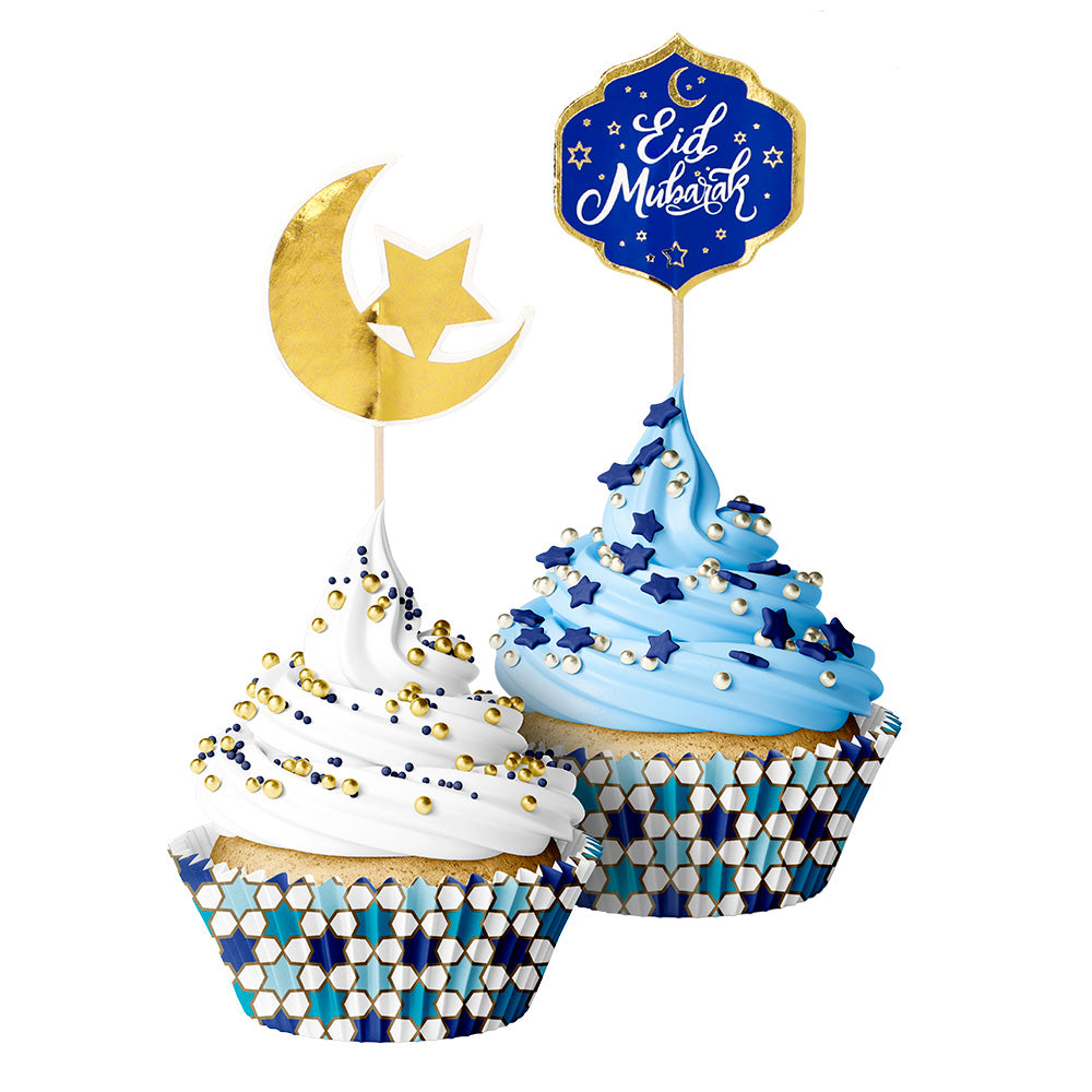 Kit Cupcake Eid Mubarak Décoration Gâteau Pique Toppers