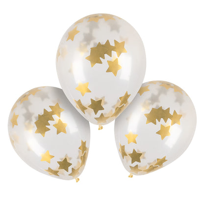 Ballons Confettis Étoiles Dorées - Set de 3 Ballons Transparents