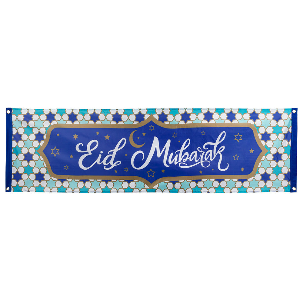 Bannière Eid Mubarak - Décoration Fête Islamique Bleue