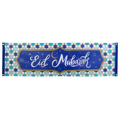 Bannière Eid Mubarak - Décoration Fête Islamique Bleue