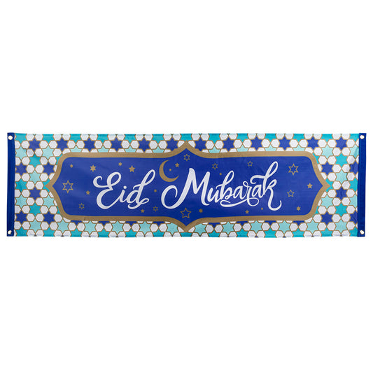 Bannière Eid Mubarak - Décoration Fête Islamique Bleue