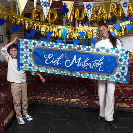 Bannière Eid Mubarak - Décoration Fête Islamique Bleue