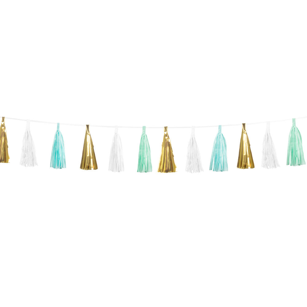 Guirlande Tassel 3m - Décoration Fête Dorée Menthe Blanc