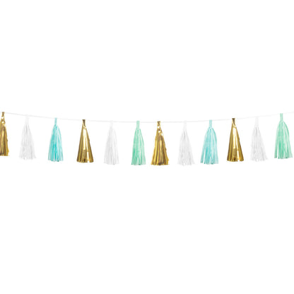 Guirlande Tassel 3m - Décoration Fête Dorée Menthe Blanc