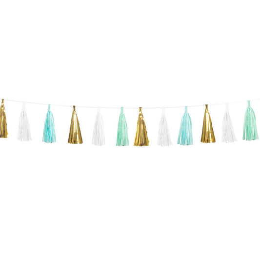 Guirlande Tassel 3m - Décoration Fête Dorée Menthe Blanc