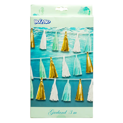 Guirlande Tassel 3m - Décoration Fête Dorée Menthe Blanc