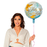 Ballon Hélium Joyeux Anniversaire Licorne Bleu et Or