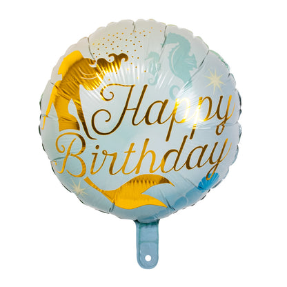 Ballon Hélium Joyeux Anniversaire Licorne Bleu et Or