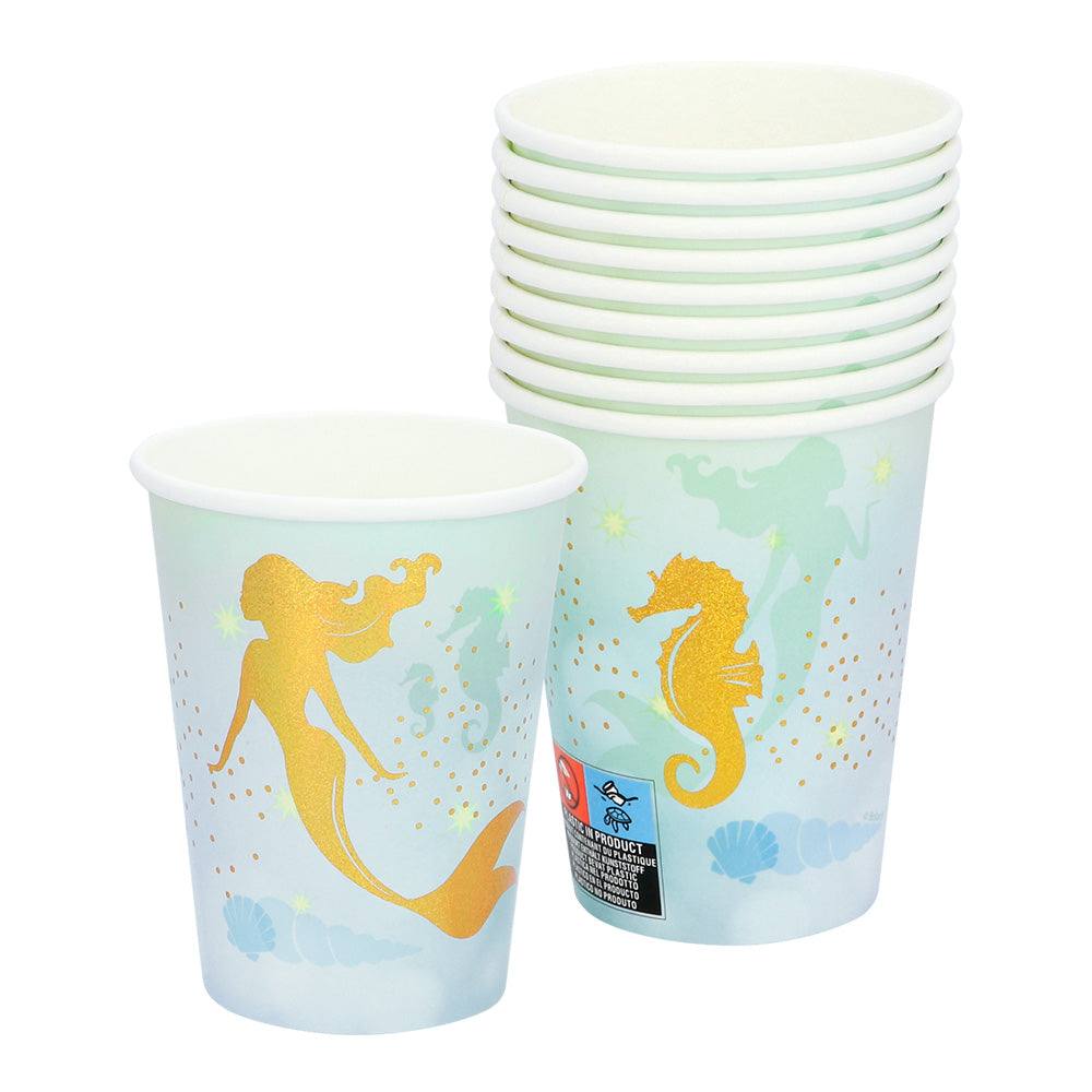 Gobelets Sirène Dorée - Set de 8 Verres Thème Océan Fête