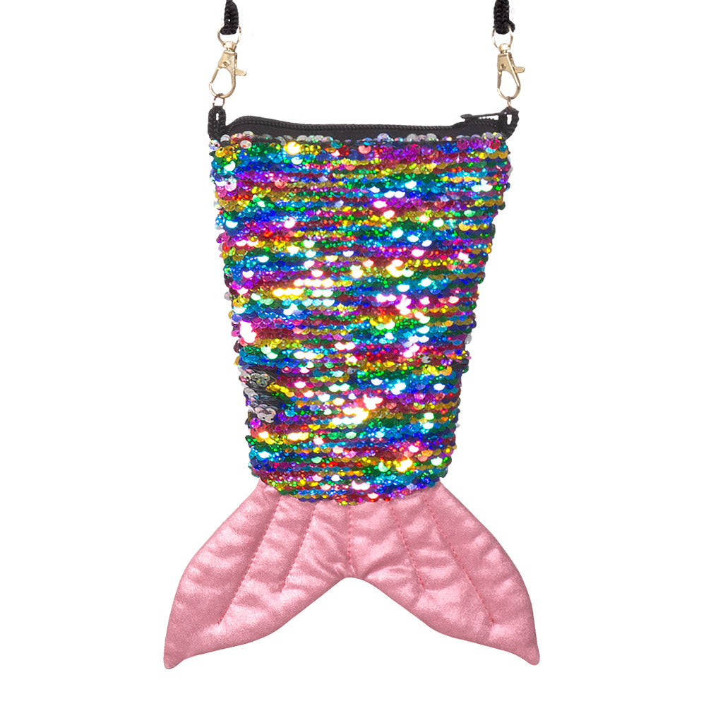 Sac à main queue de sirène sequins arc-en-ciel avec bandoulière