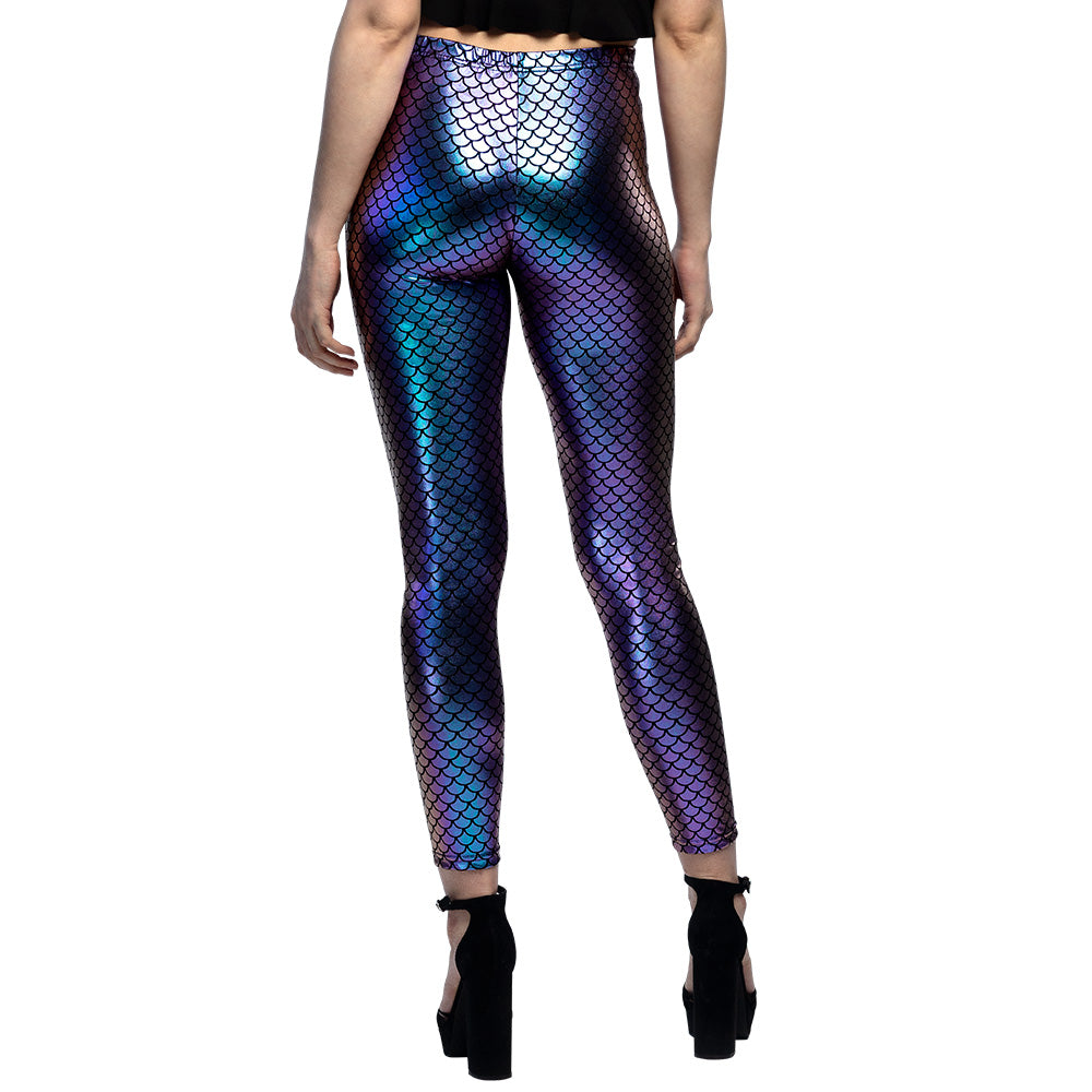 Legging Sirène Écailles Holographique Bleu Violet