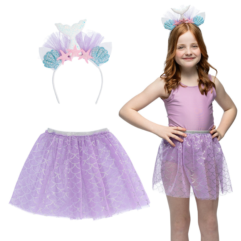 Set Costume Sirène Enfant - Queue Paillettes, Jupe Tulle & Diadème