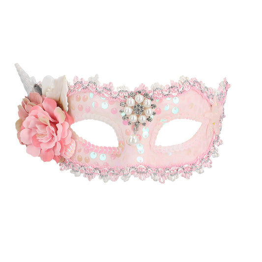 Masque de Licorne Rose Floral avec Fleur - Accessoire Déguisement Fête
