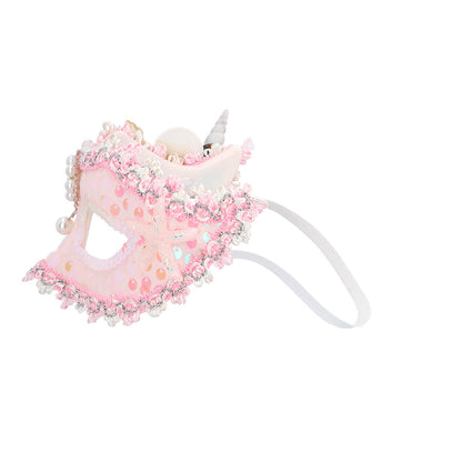 Masque de Licorne Rose Floral avec Fleur - Accessoire Déguisement Fête