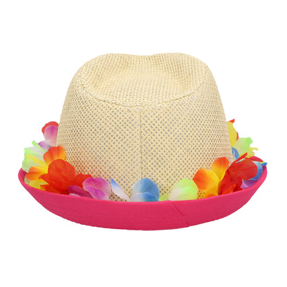 Chapeau Paille Fleurs Colorées LED - Accessoire Fête Néon