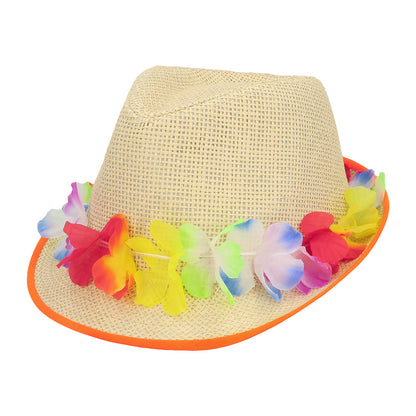 Chapeau Paille Fleurs Colorées LED - Accessoire Fête Néon