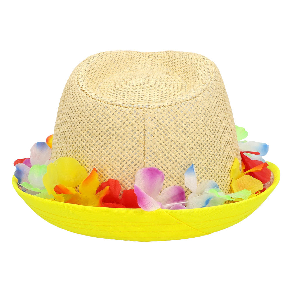 Chapeau Paille Fleurs Colorées LED - Accessoire Fête Néon