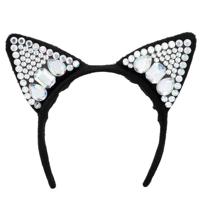 Serre-tête Chat Noir Strass Cristal - Accessoire Fête