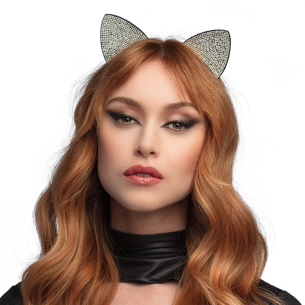Serre-tête Oreilles de Chat Paillettes Noires - Accessoire Fête