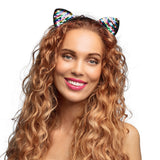Serre-tête Chat Paillettes Arc-en-ciel - Accessoire Déguisement