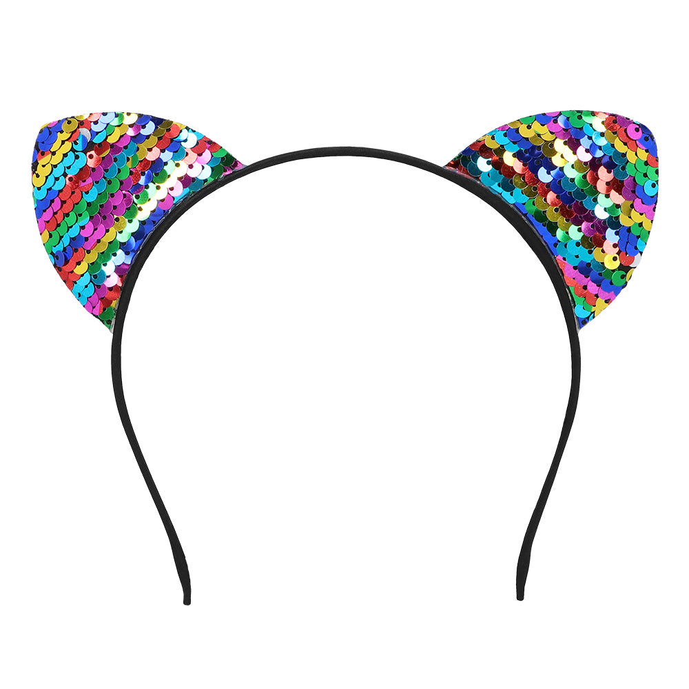 Serre-tête Chat Paillettes Arc-en-ciel - Accessoire Déguisement