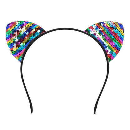 Serre-tête Chat Paillettes Arc-en-ciel - Accessoire Déguisement