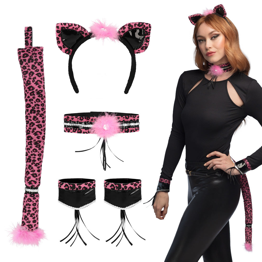 Set Complet Chat Rose Léopard - Oreilles, Ceinture & Accessoires