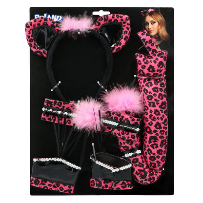 Set Complet Chat Rose Léopard - Oreilles, Ceinture & Accessoires