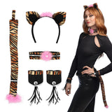 Kit Complet Félin Tigré Rose - Bandeau Oreilles, Ceinture, Queue, Bracelets