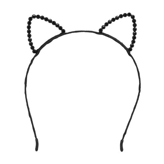 Serre-tête Chat Noir avec Perles - Accessoire Déguisement Félin
