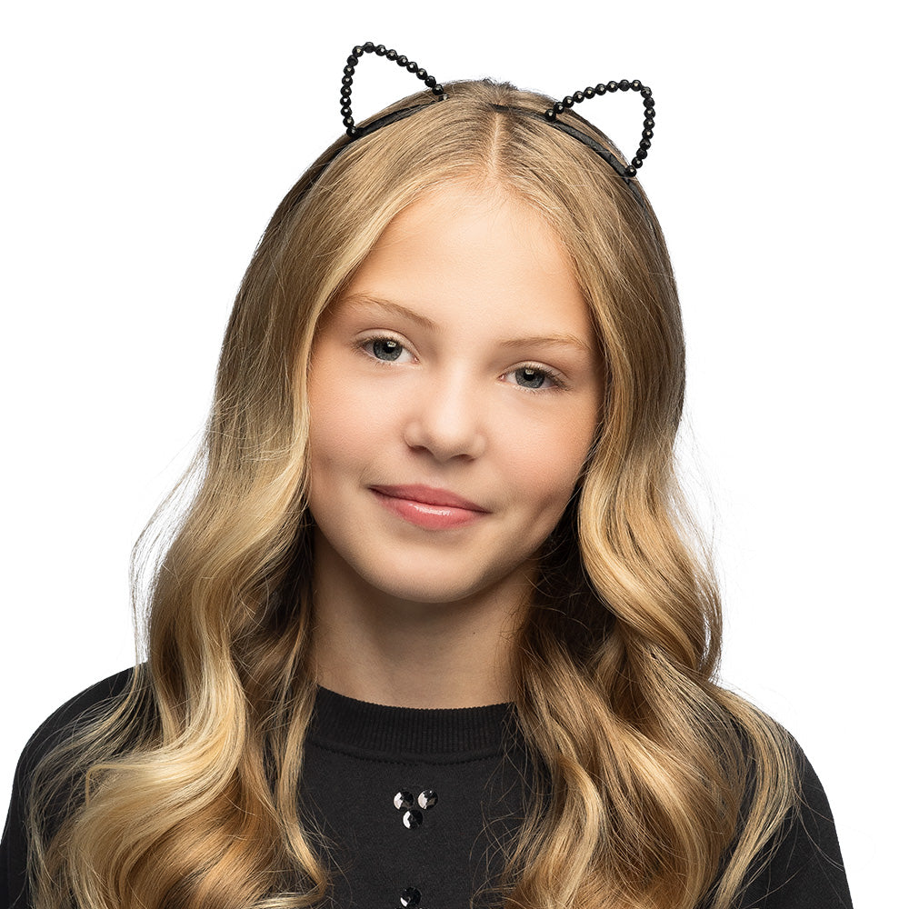 Serre-tête Chat Noir avec Perles - Accessoire Déguisement Félin