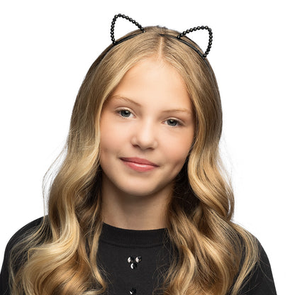 Serre-tête Chat Noir avec Perles - Accessoire Déguisement Félin