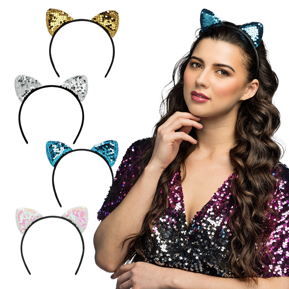 Serre-tête Oreilles de Chat Sequins - 4 Couleurs Assorties